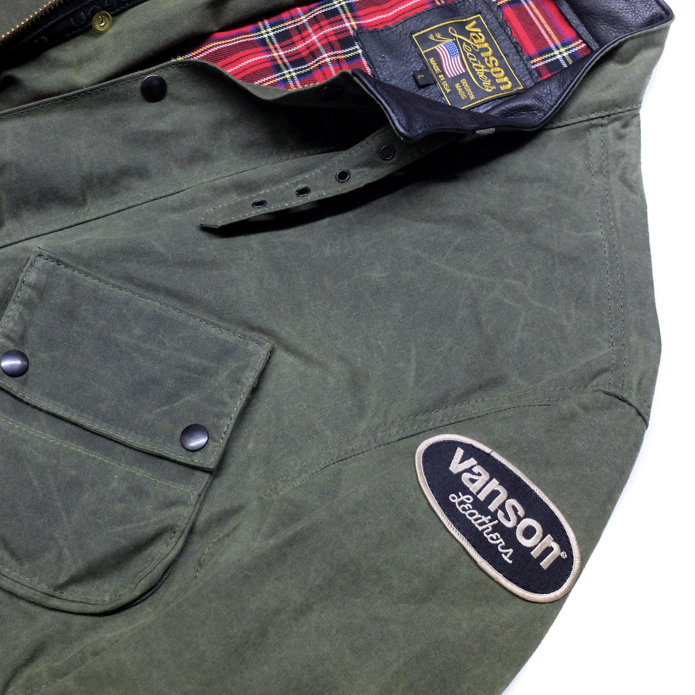 Vanson Stormer Jacket Olive Waxed Canvas ButterScotch LB